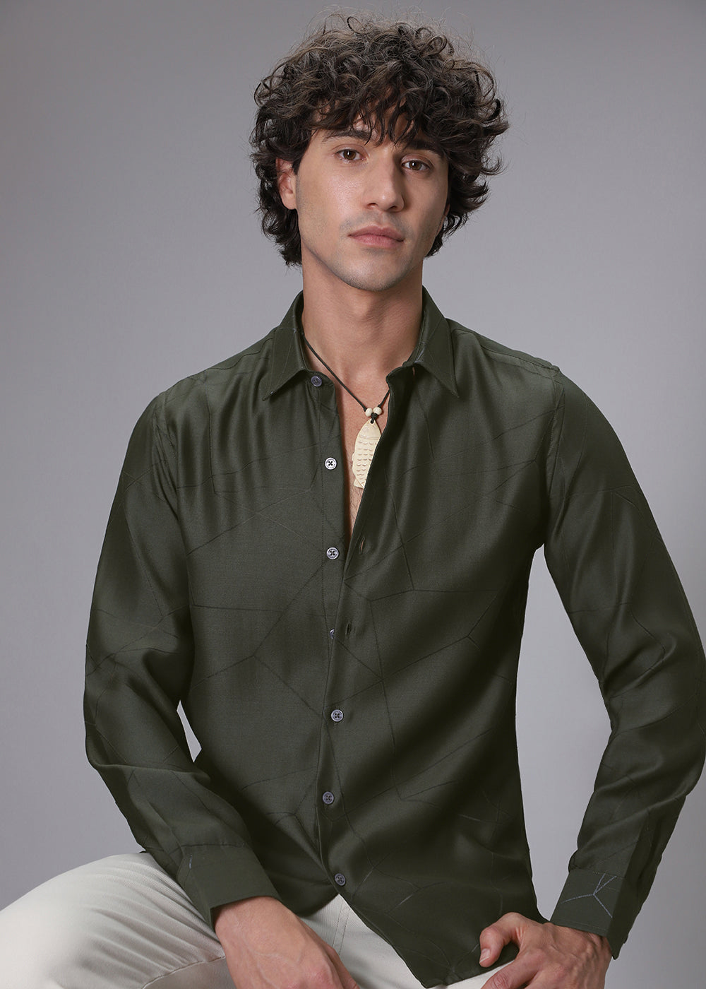 Dark Olive Laser Cut Shirt