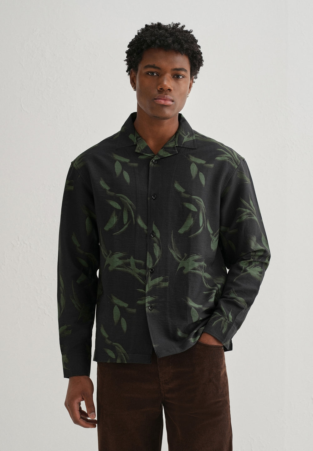 Dark Olive Leaf Printed Shirt