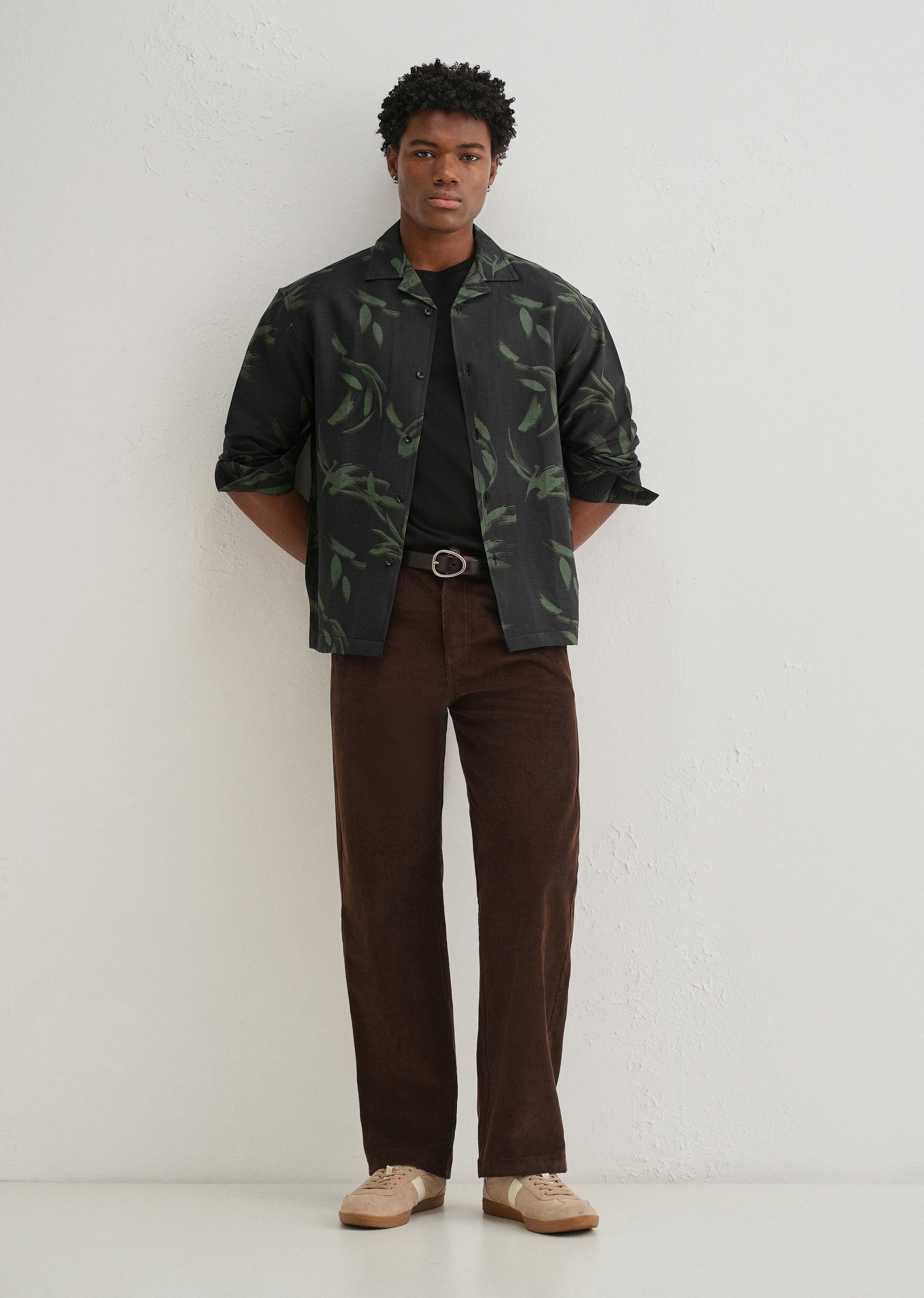 Dark Olive Leaf Printed Shirt