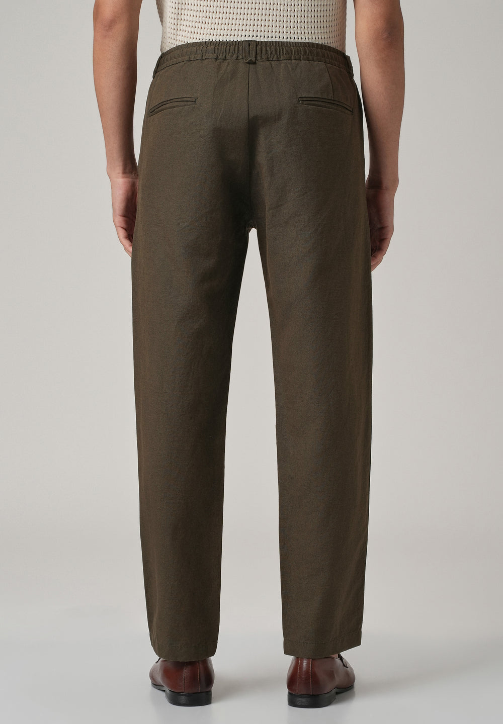 Dark Olive Linen Relaxed Fit Trouser