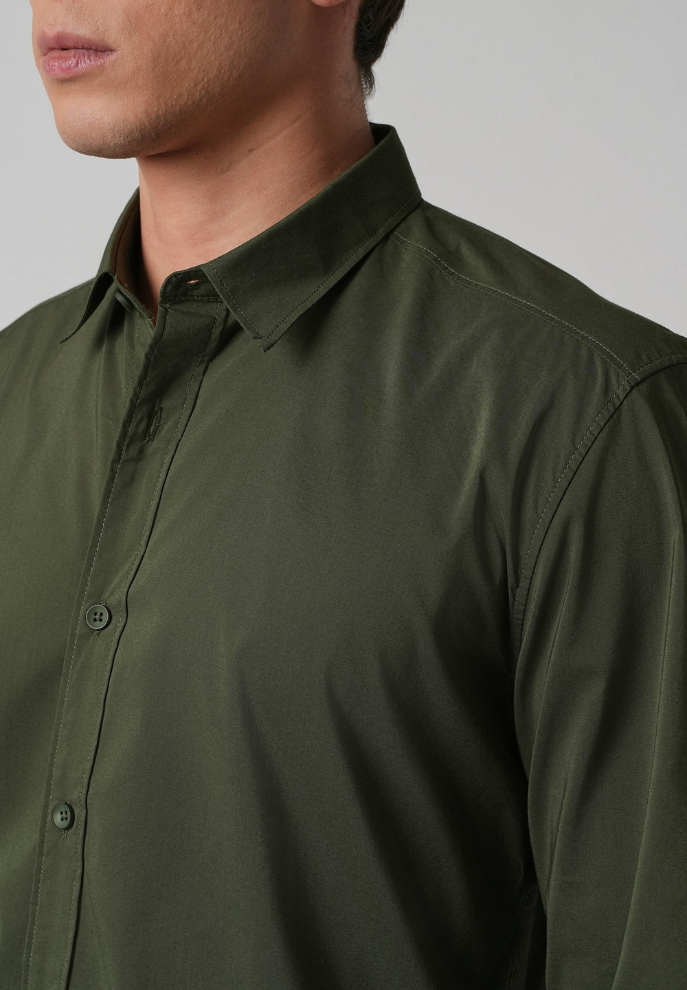 Dark Olive Plain Blended Cotton Shirt
