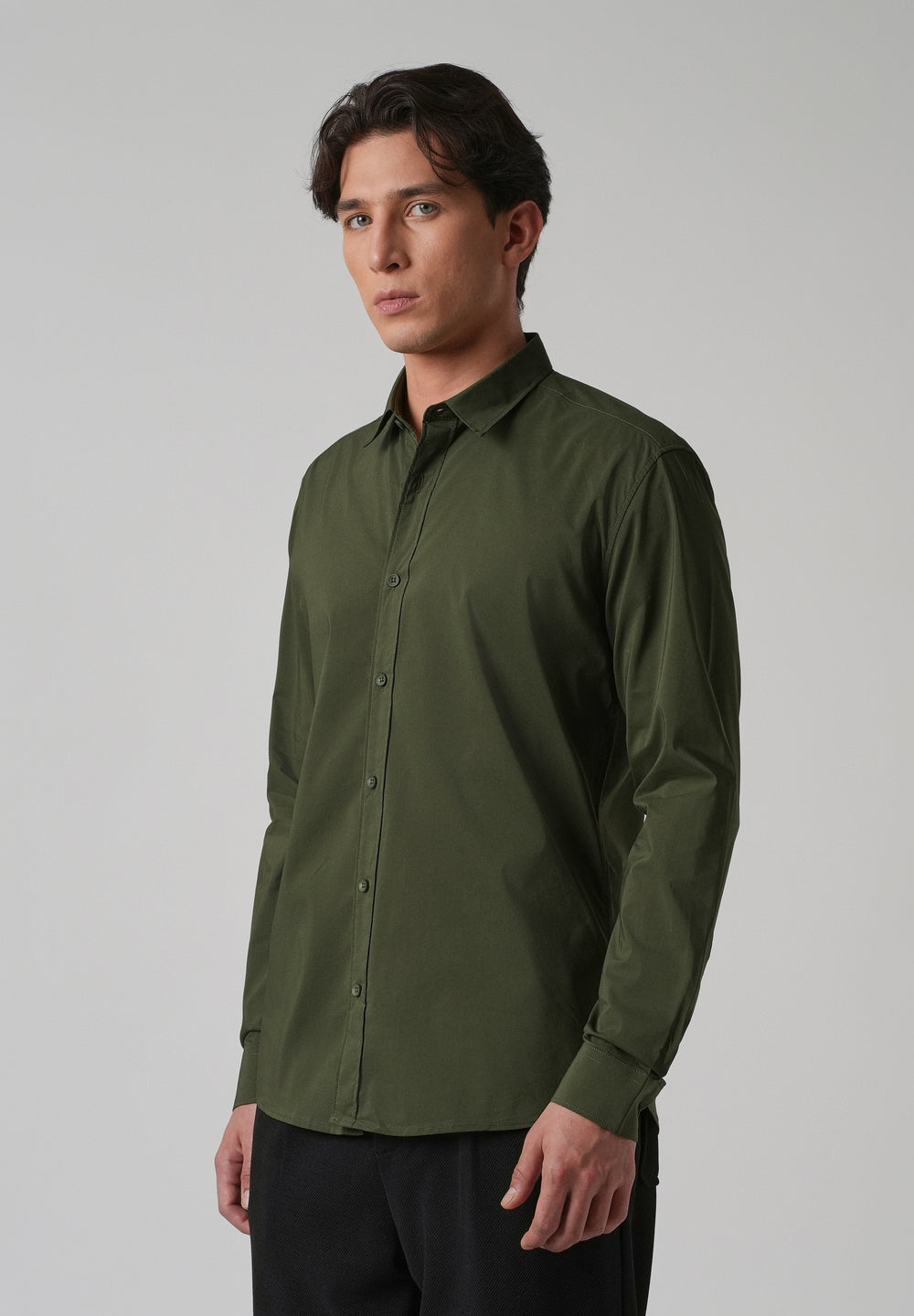 Dark Olive Plain Blended Cotton Shirt