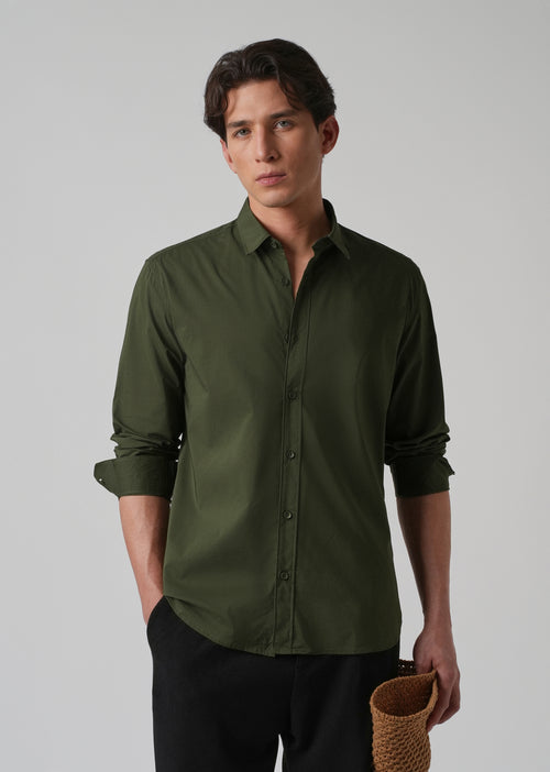 Dark Olive Plain Cotton Shirt