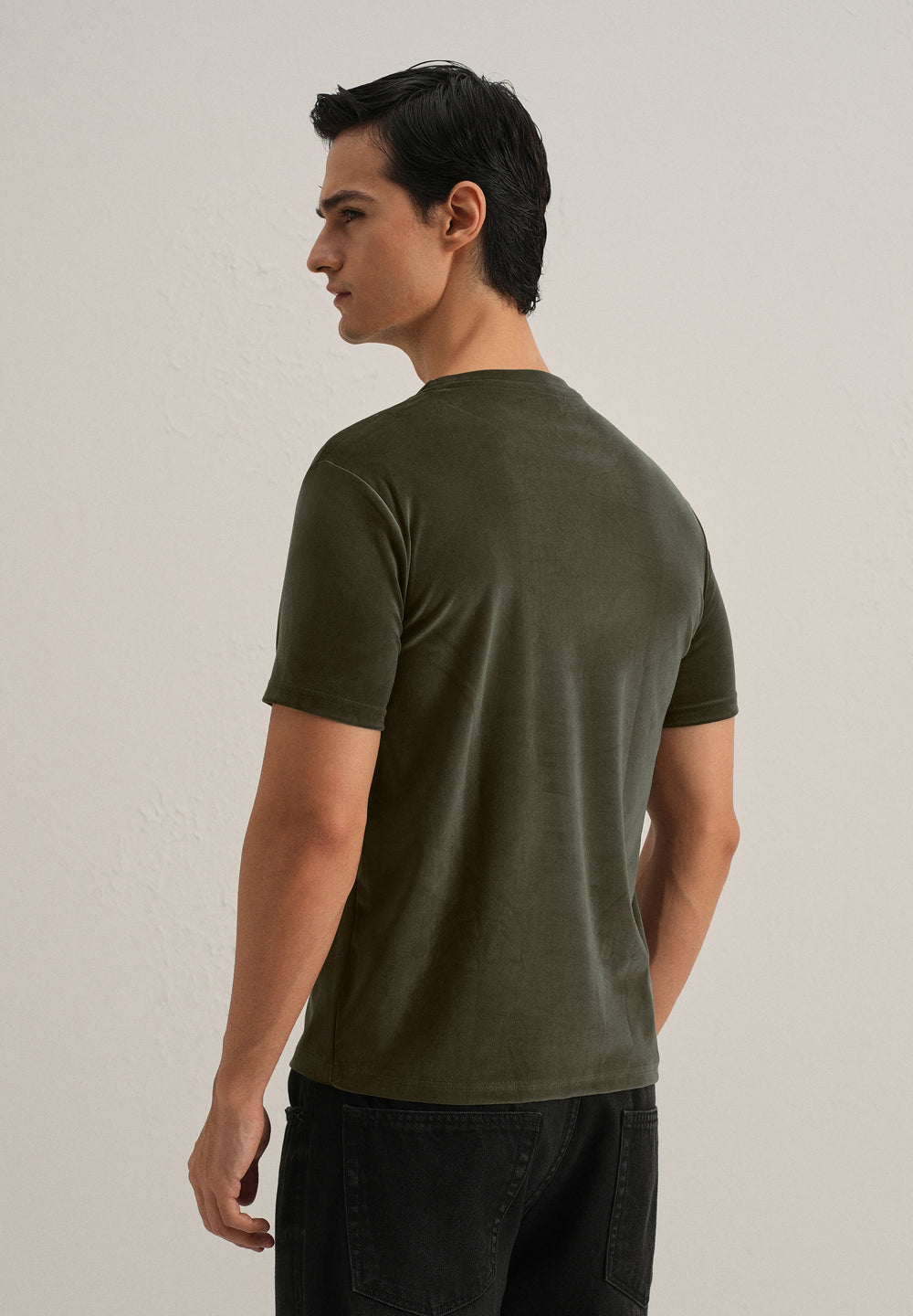 Dark Olive Plain Suede T-shirt