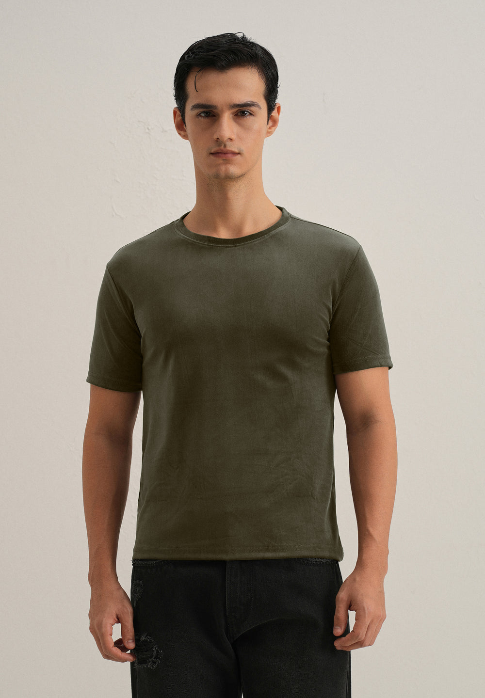 Dark Olive Plain Suede T-shirt