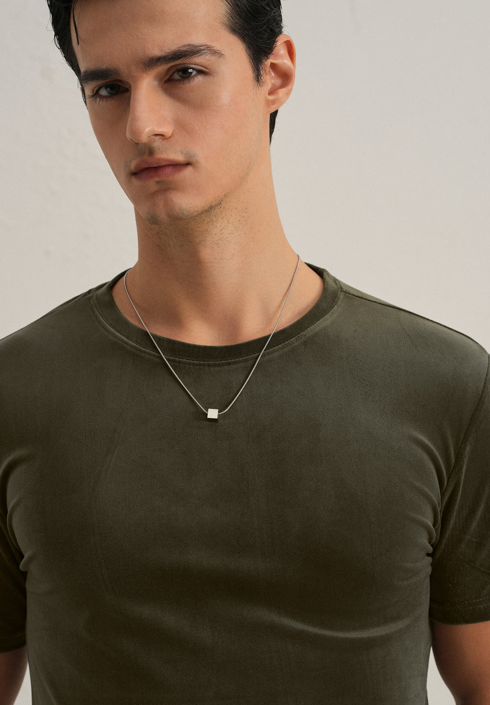 Dark Olive Plain Suede T-shirt