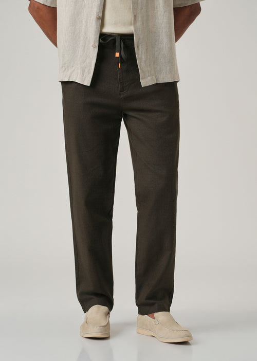 Dark Olive Linen-Look Cotton Trousers