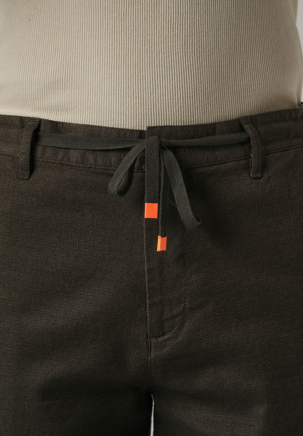 Dark Olive Linen-Look Cotton Trousers