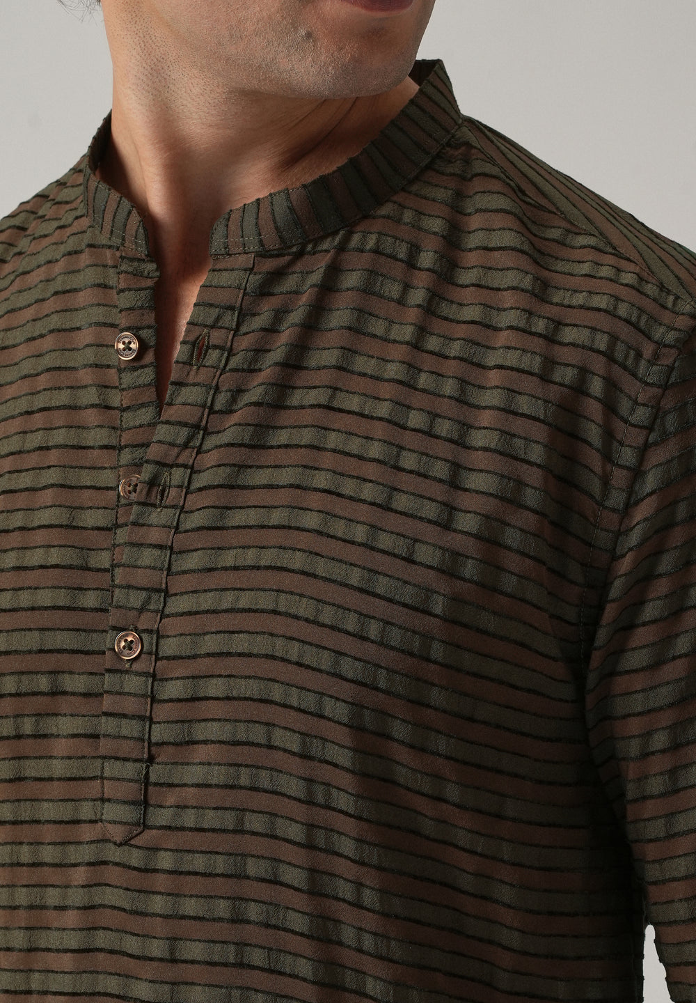 Dark Olive Nylon Pin Stripe Kurta