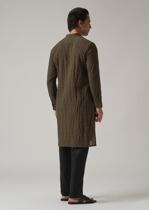 Dark Olive Nylon Pin Stripe Kurta