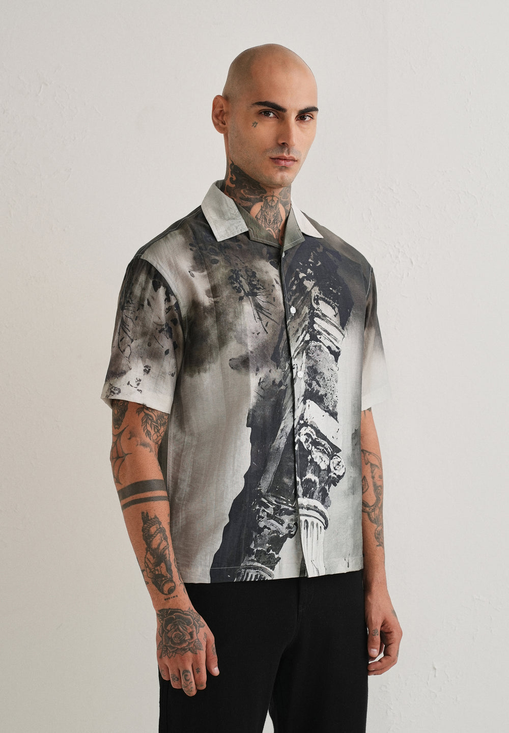 Dark Olive Wash Placement Print Shirt