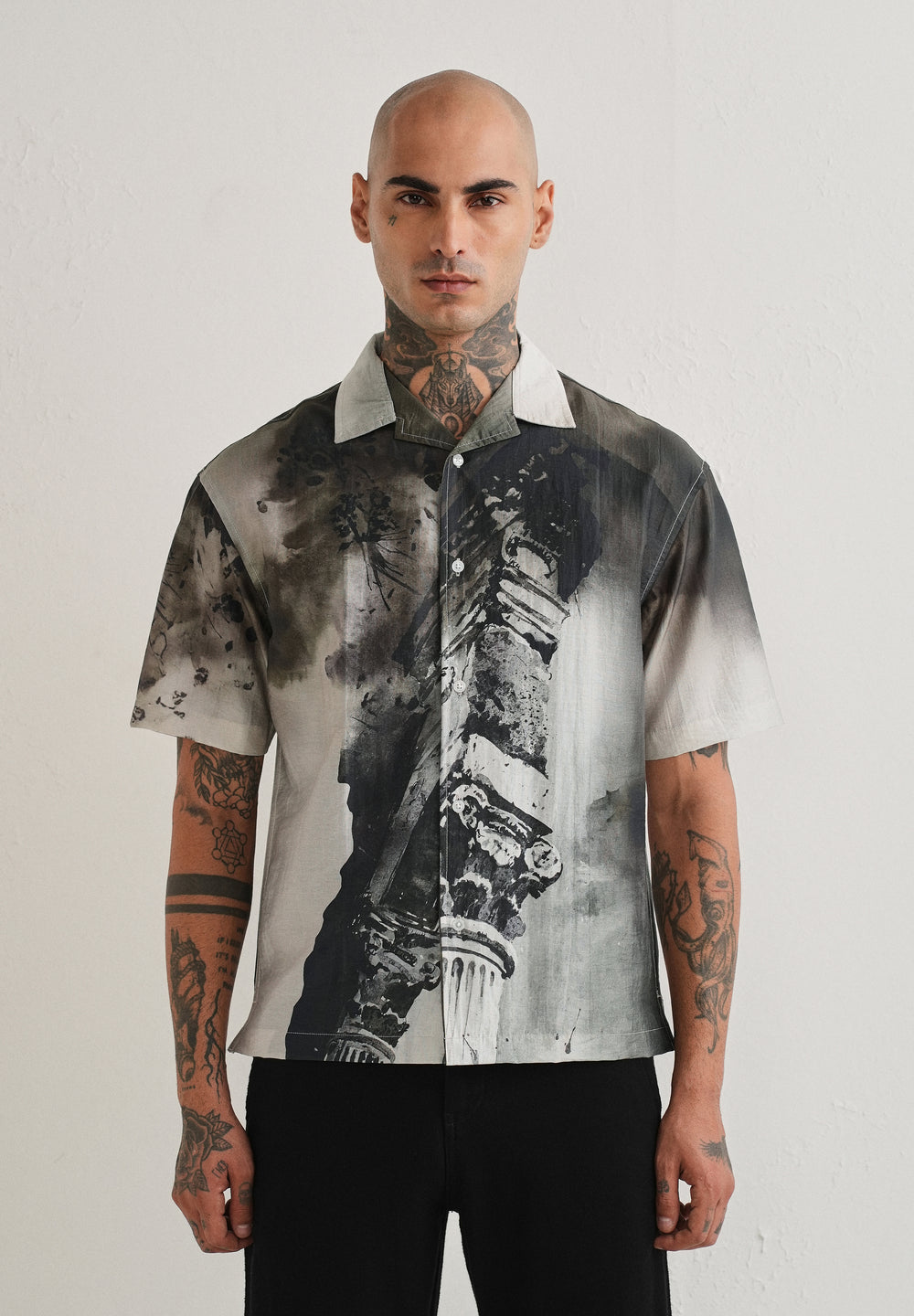 Dark Olive Wash Placement Print Shirt