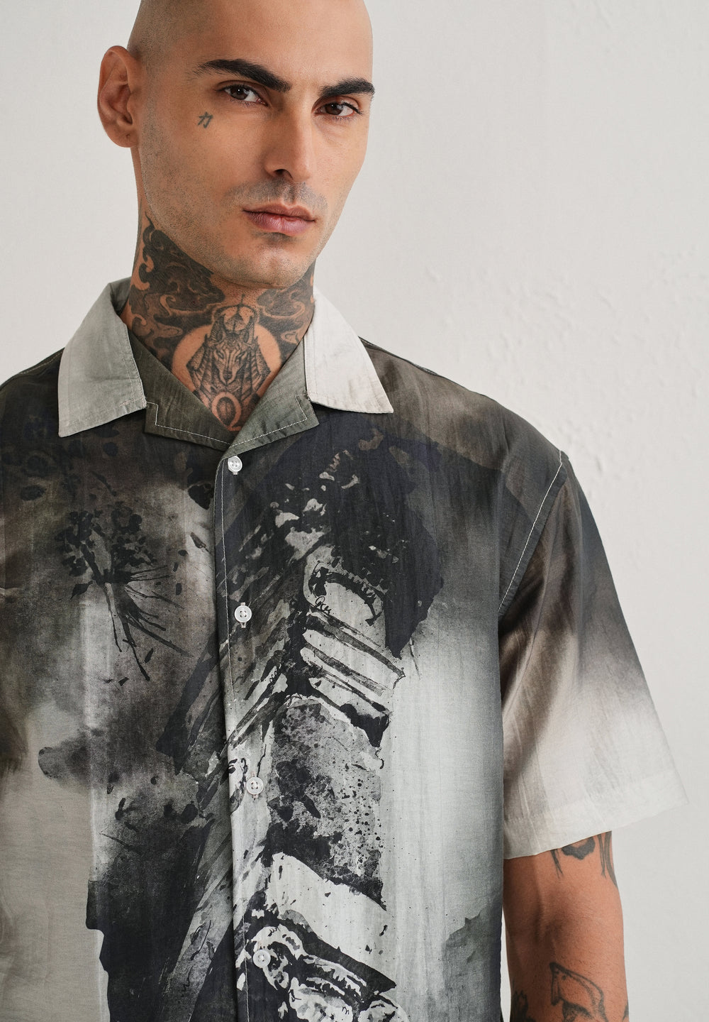 Dark Olive Wash Placement Print Shirt