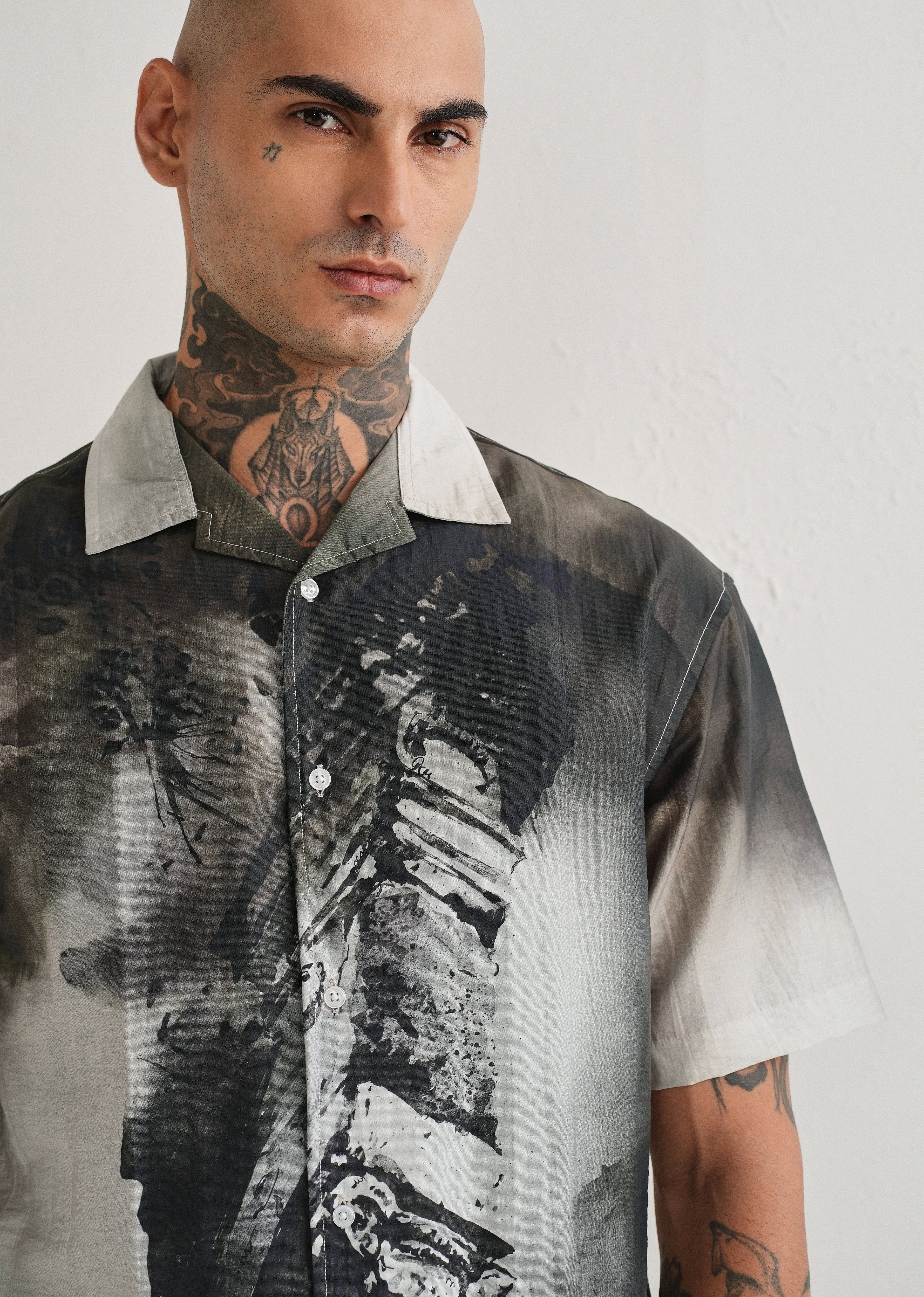 Dark Olive Wash Placement Print Shirt