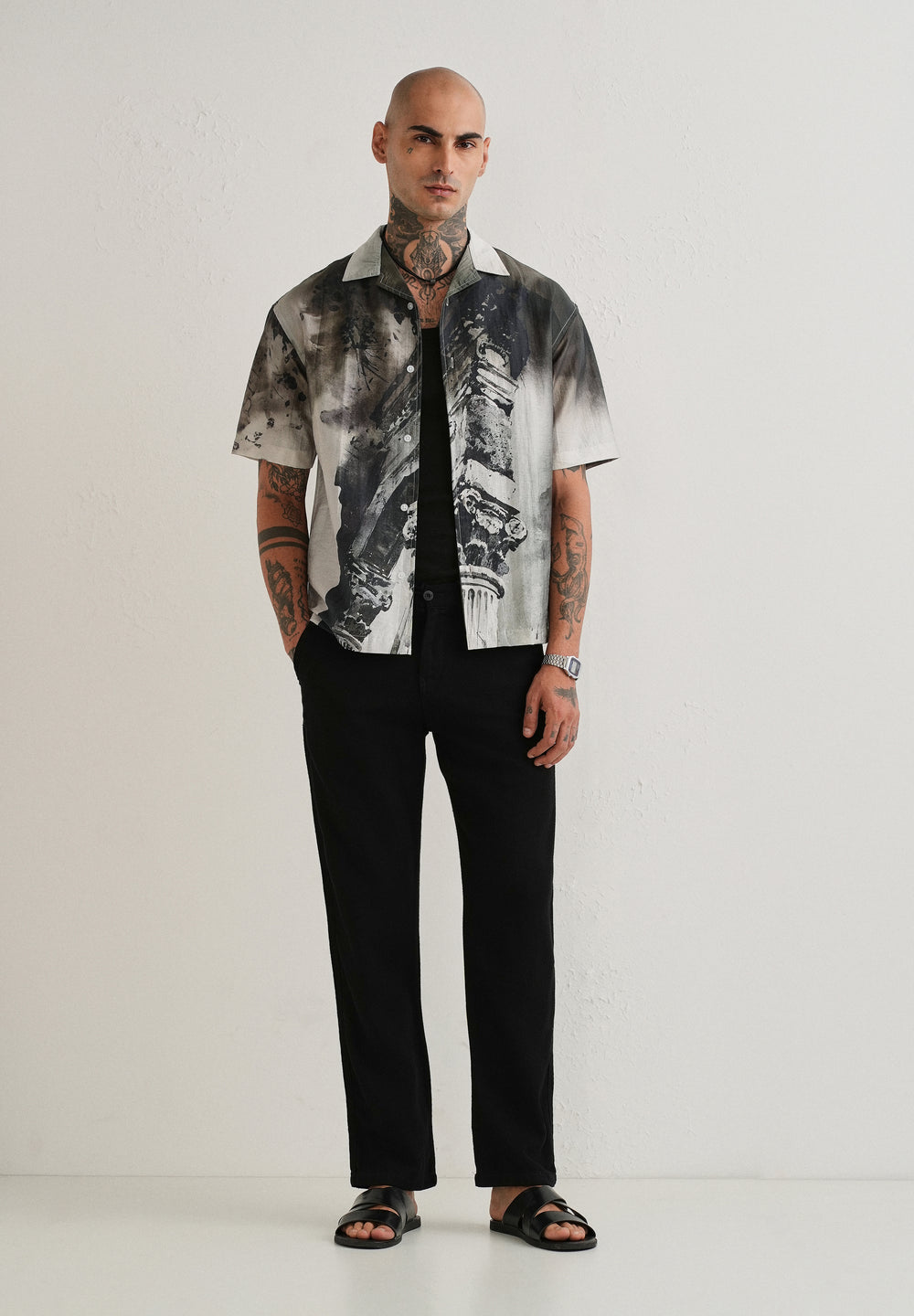 Dark Olive Wash Placement Print Shirt