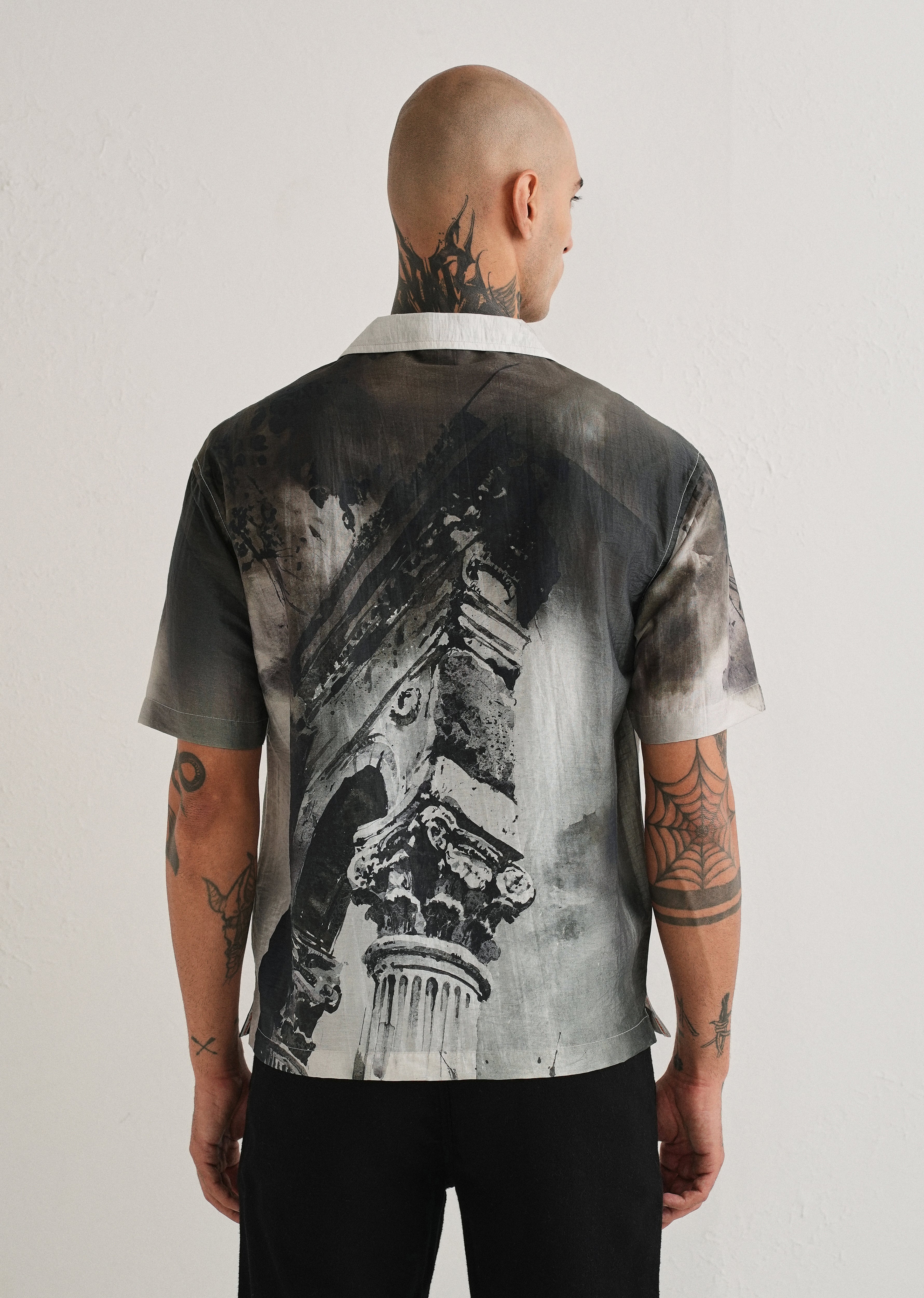 Dark Olive Wash Placement Print Shirt