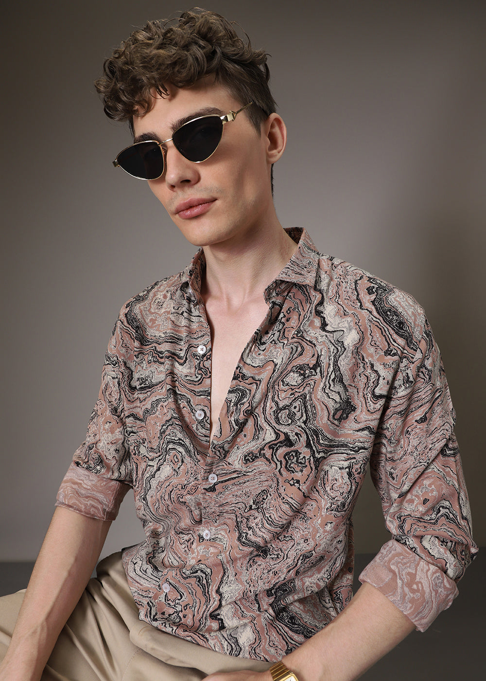 Dark Peach Marble Wash Feather Shirt