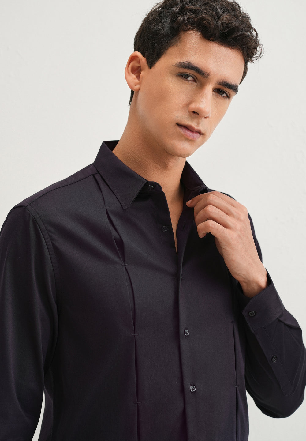 Dark Purple Front Panel Open Pleat shirt
