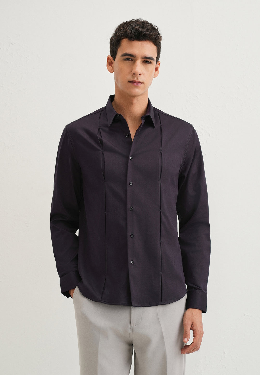 Dark Purple Front Panel Open Pleat shirt