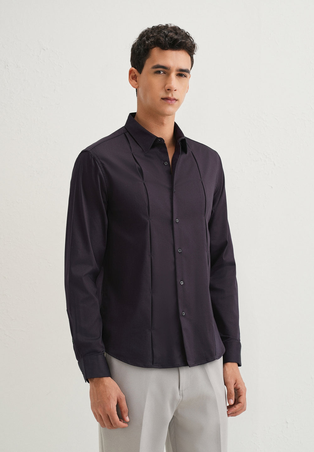 Dark Purple Front Panel Open Pleat shirt