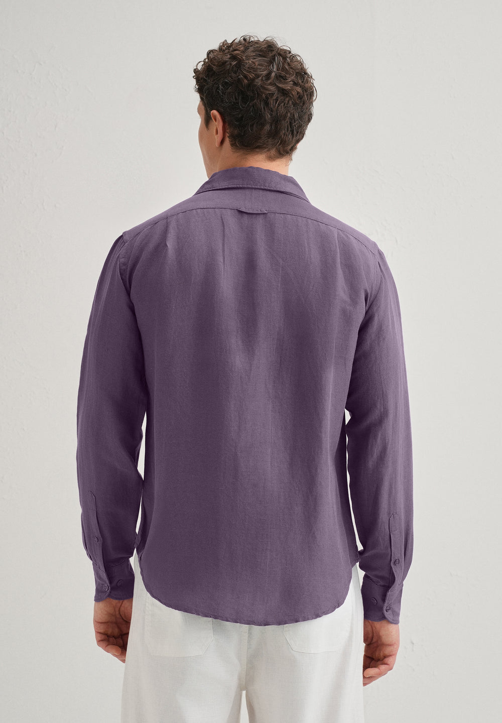 Dark Purple Plain Linen Viscose Shirt