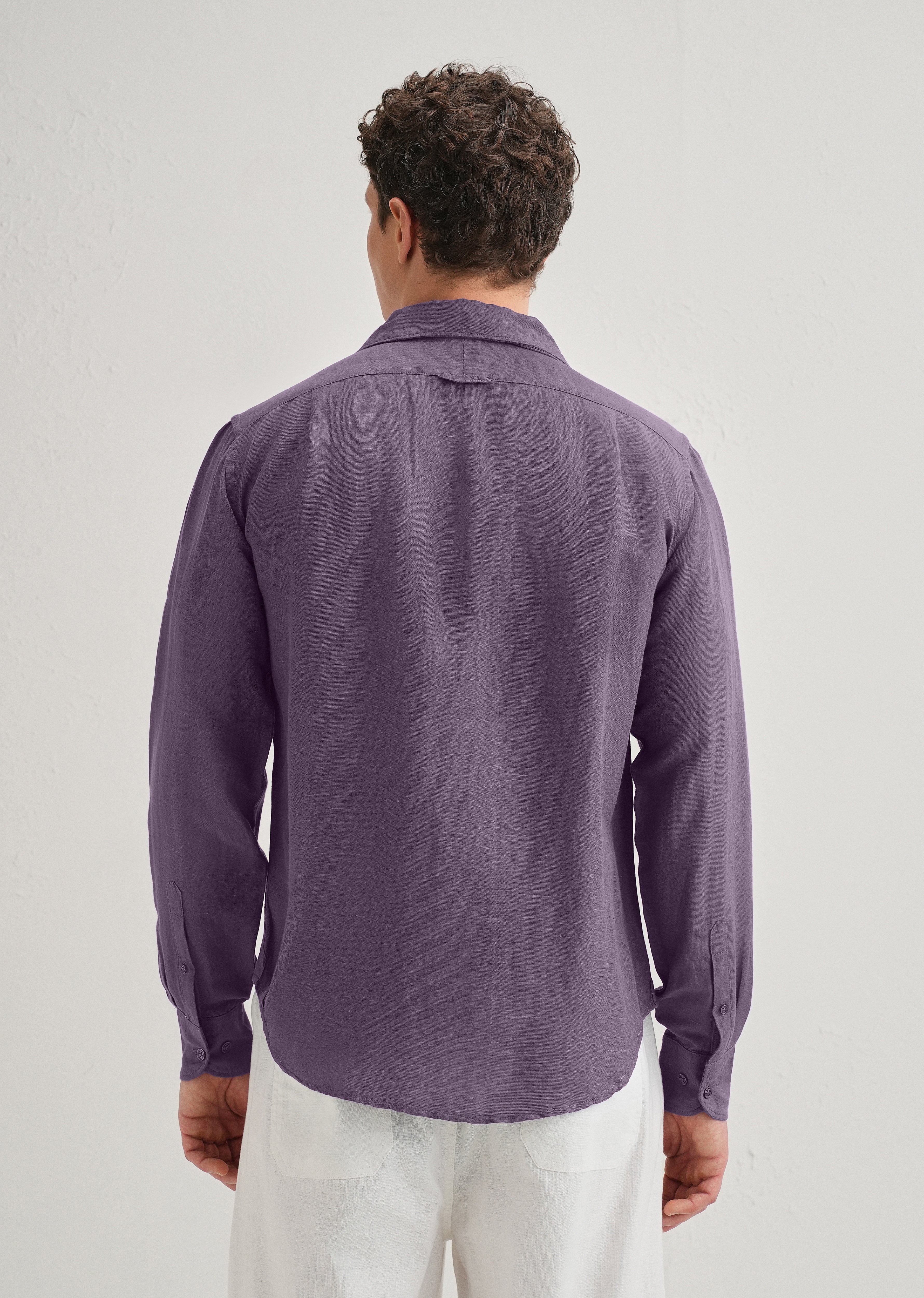 Dark Purple Plain Linen Viscose Shirt