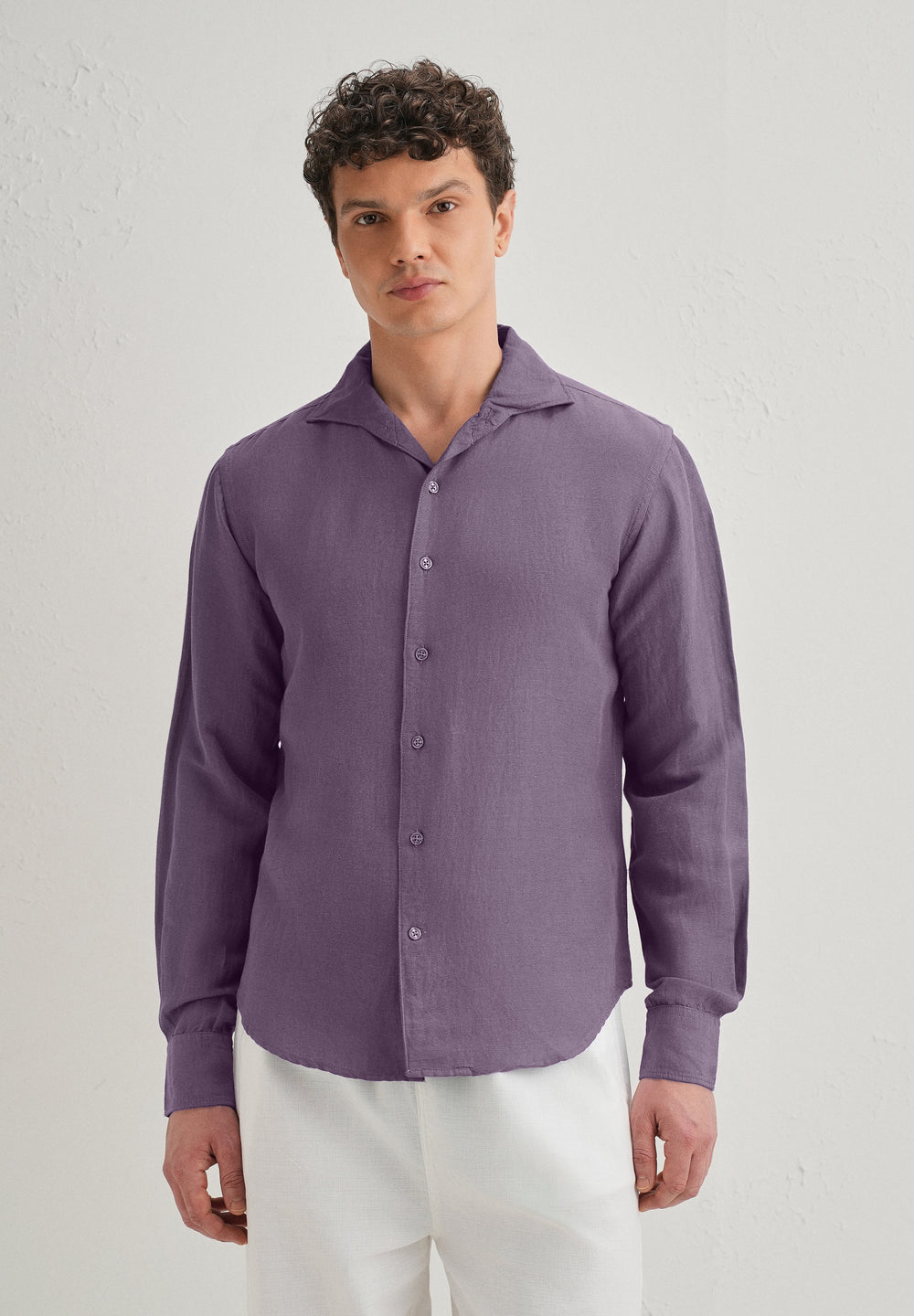 Dark Purple Plain Linen Viscose Shirt