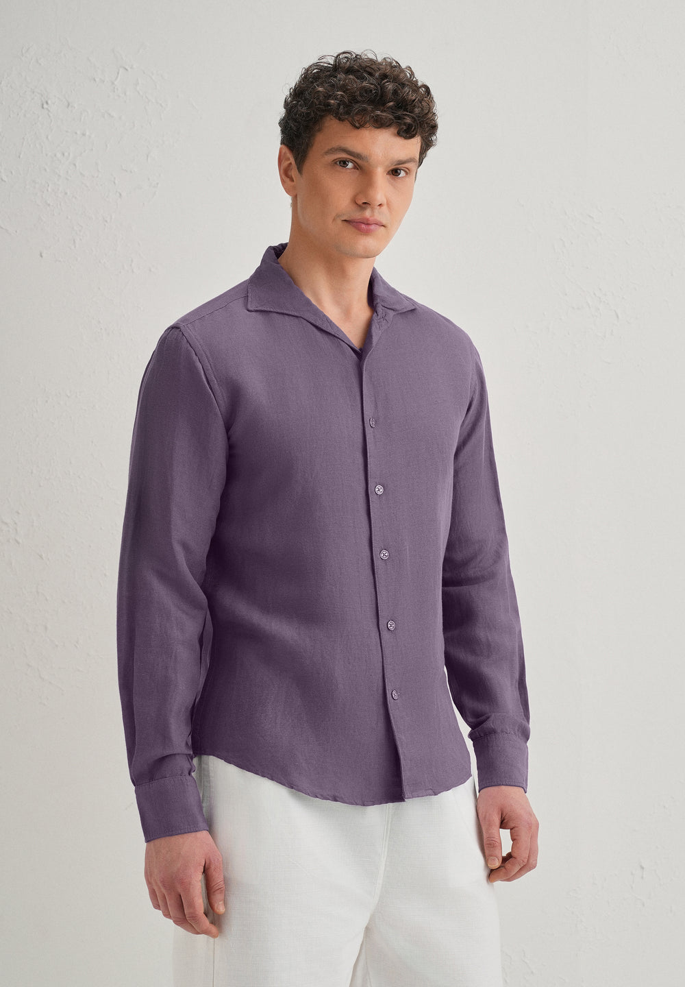 Dark Purple Plain Linen Viscose Shirt