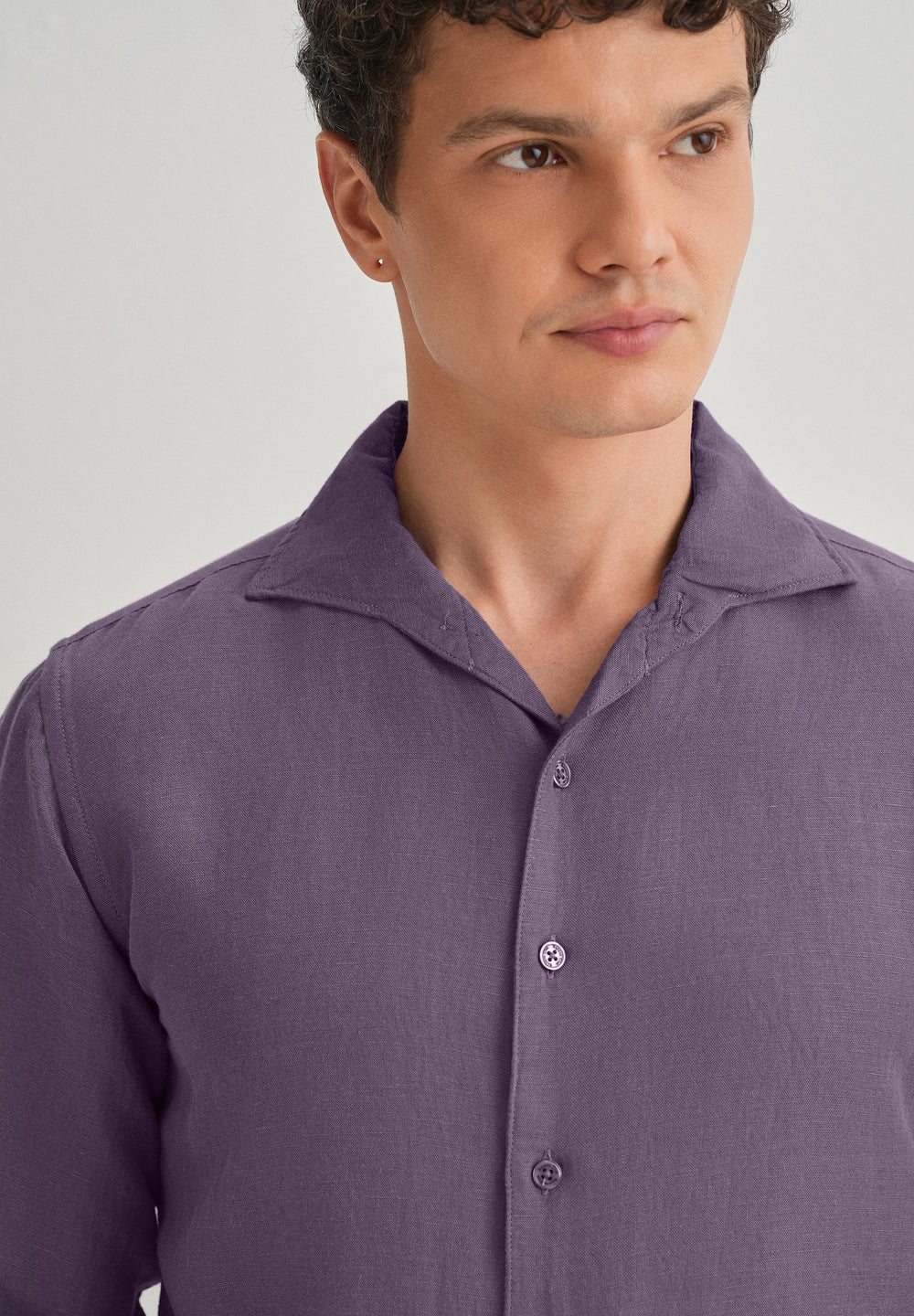 Dark Purple Plain Linen Viscose Shirt
