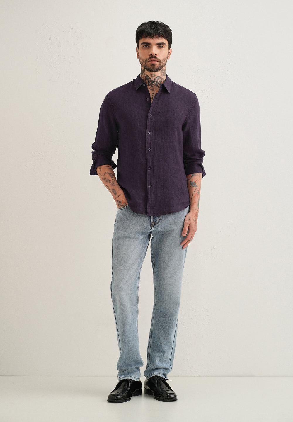 Dark Purple Pure Linen Shirt