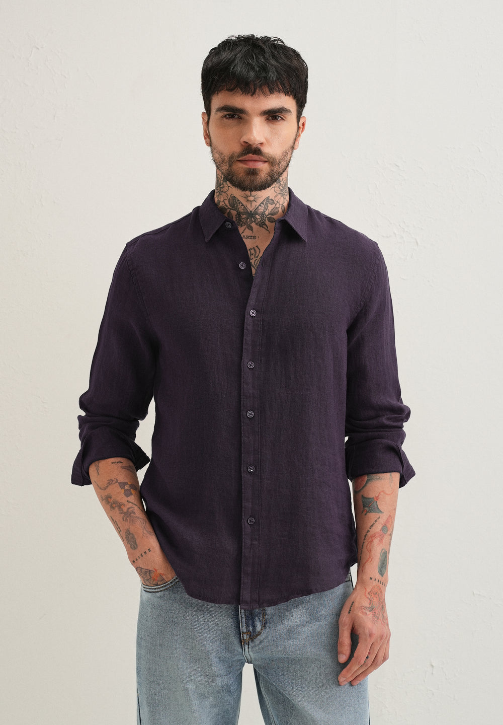 Dark Purple Pure Linen Shirt