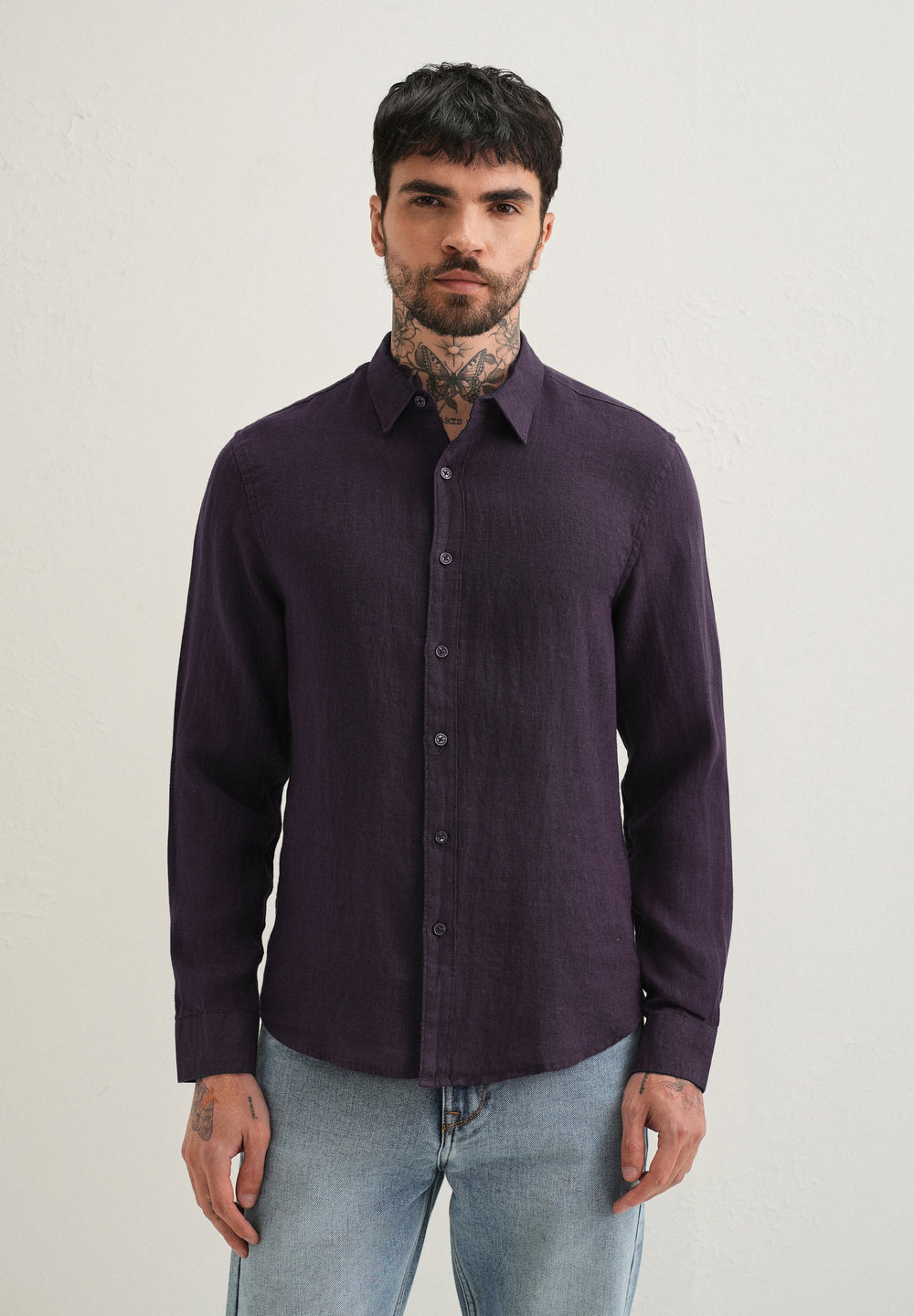 Dark Purple Pure Linen Shirt