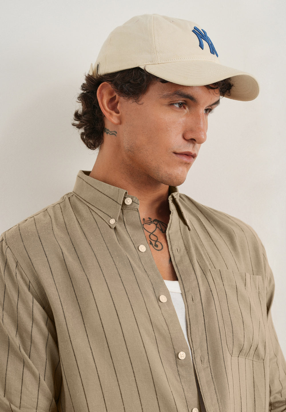 Dark Tan Lyocell Linen Stripe Shirt