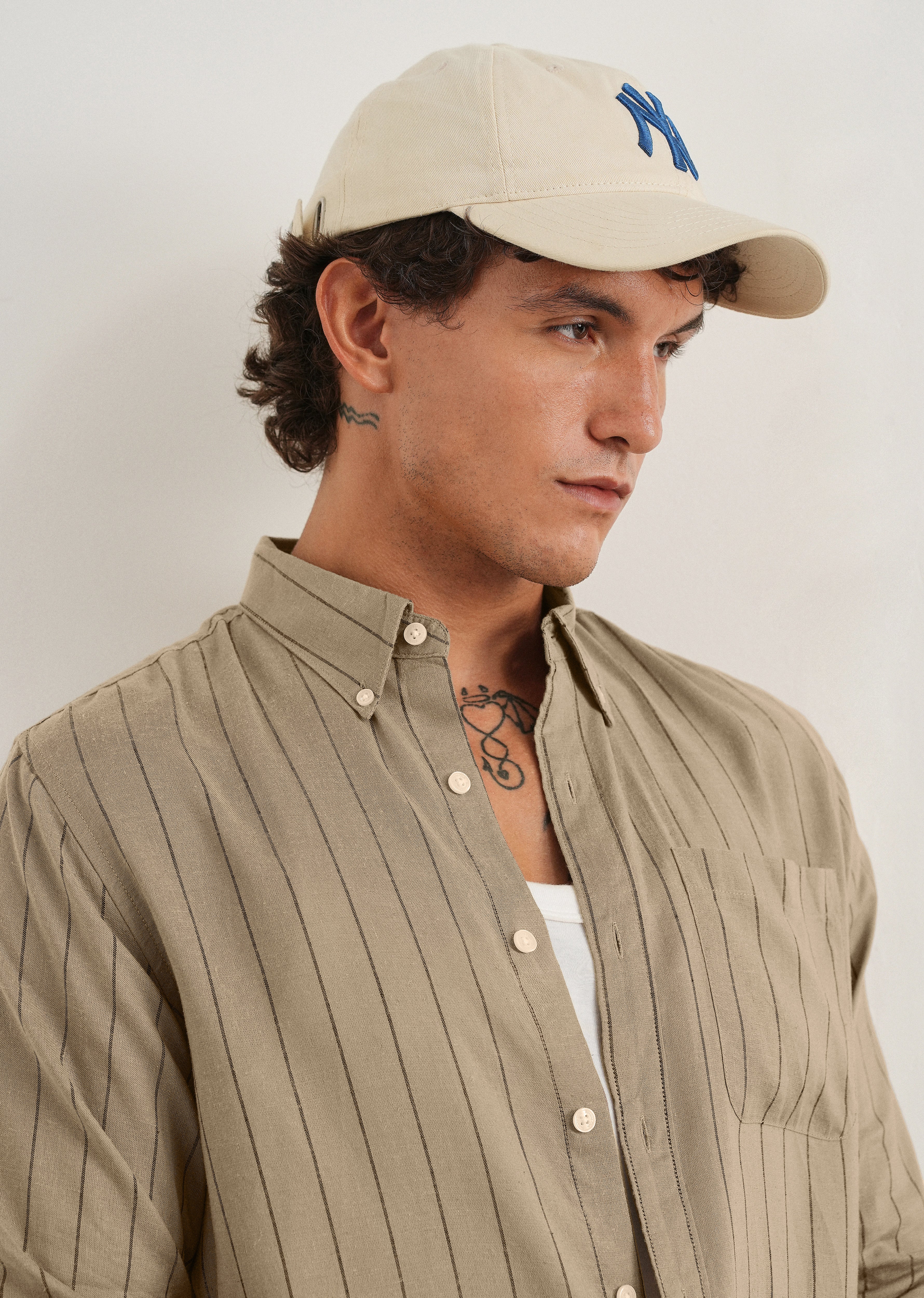 Dark Tan Lyocell Linen Stripe Shirt