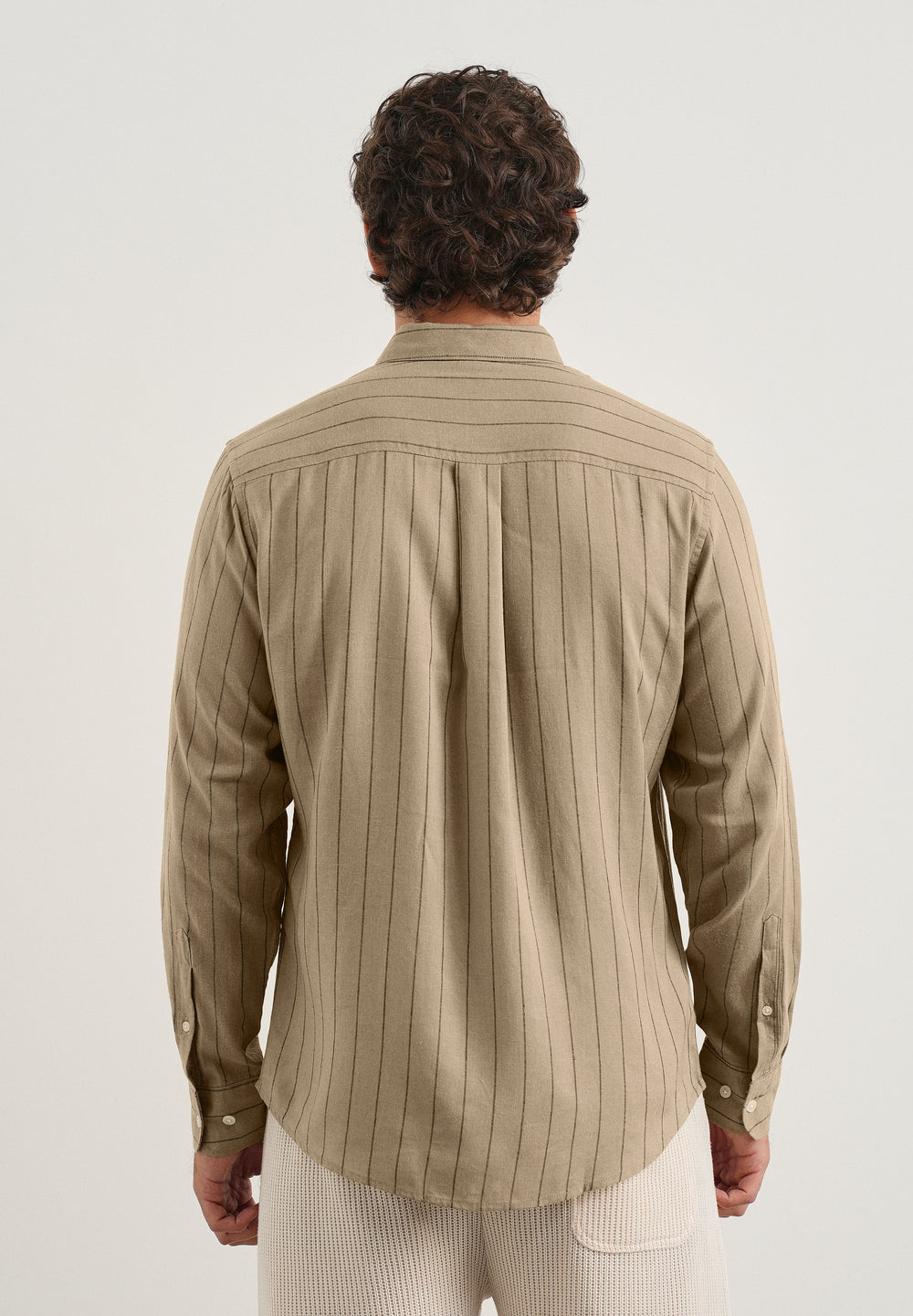 Dark Tan Lyocell Linen Stripe Shirt