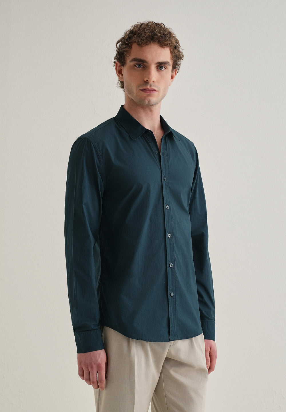 Dark Teal Blue Plain Cotton Shirt