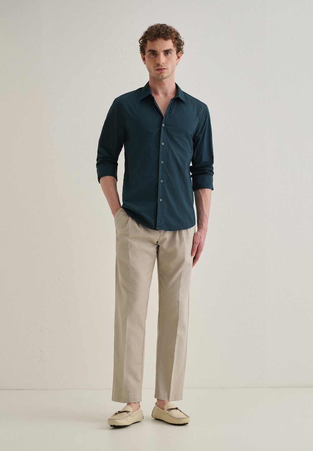 Dark Teal Blue Plain Cotton Shirt