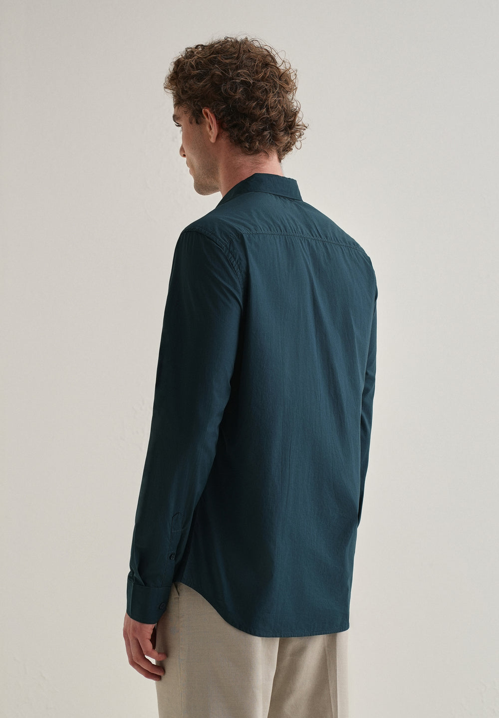 Dark Teal Blue Plain Cotton Shirt