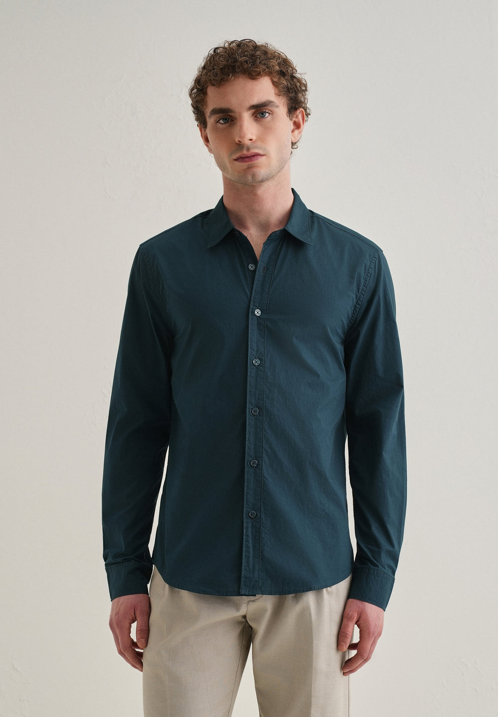 Dark Teal Blue Plain Cotton Shirt
