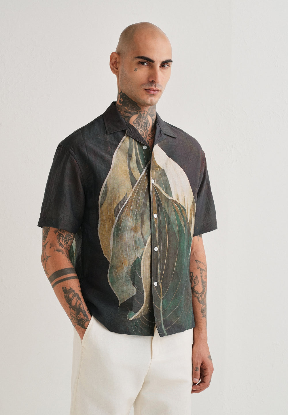 Dark Tropical Placement Print Shirt