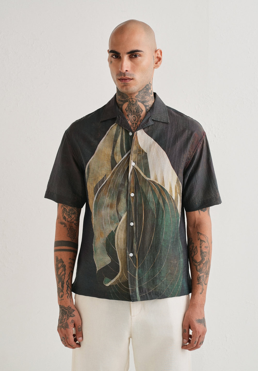 Dark Tropical Placement Print Shirt
