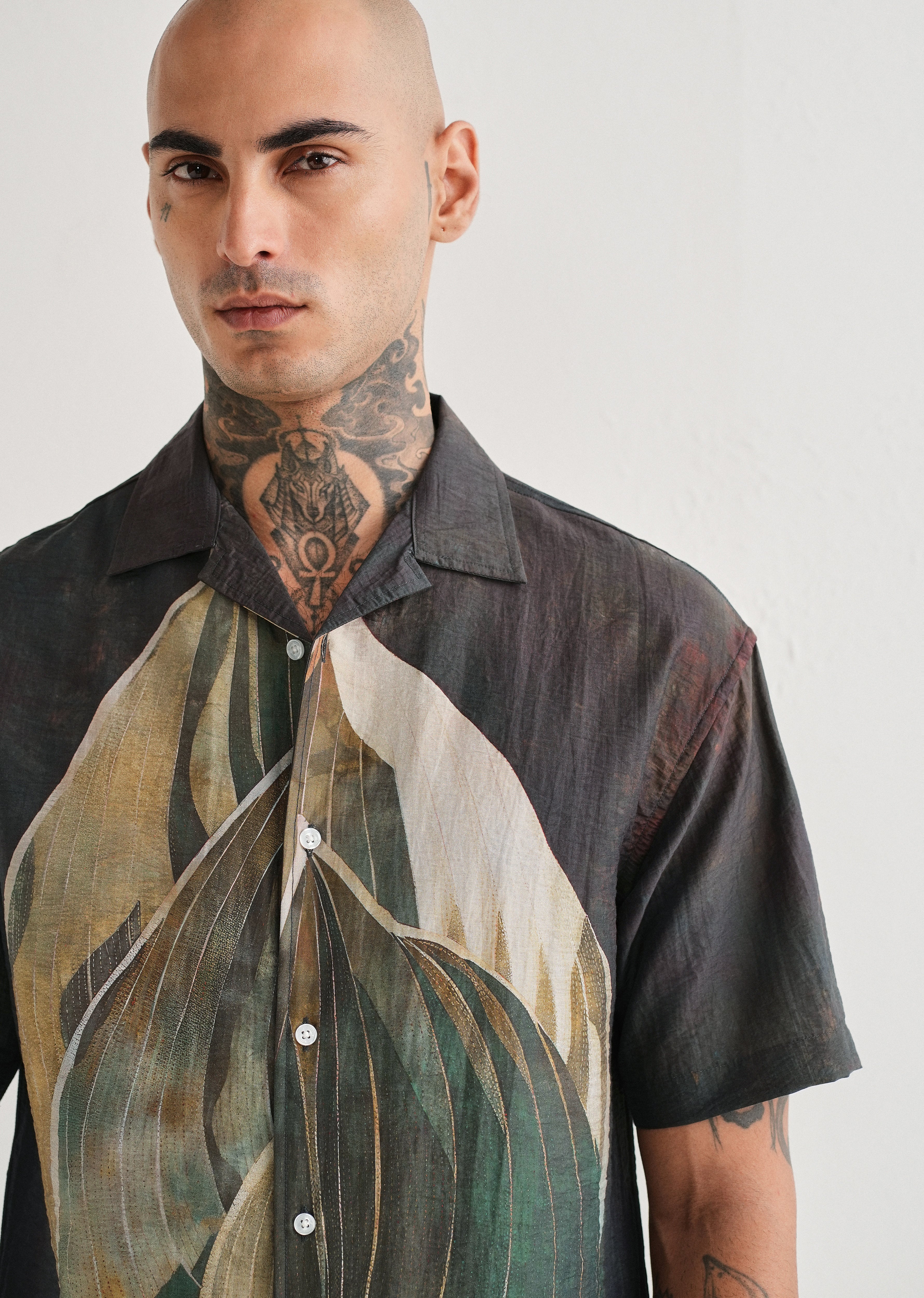Dark Tropical Placement Print Shirt