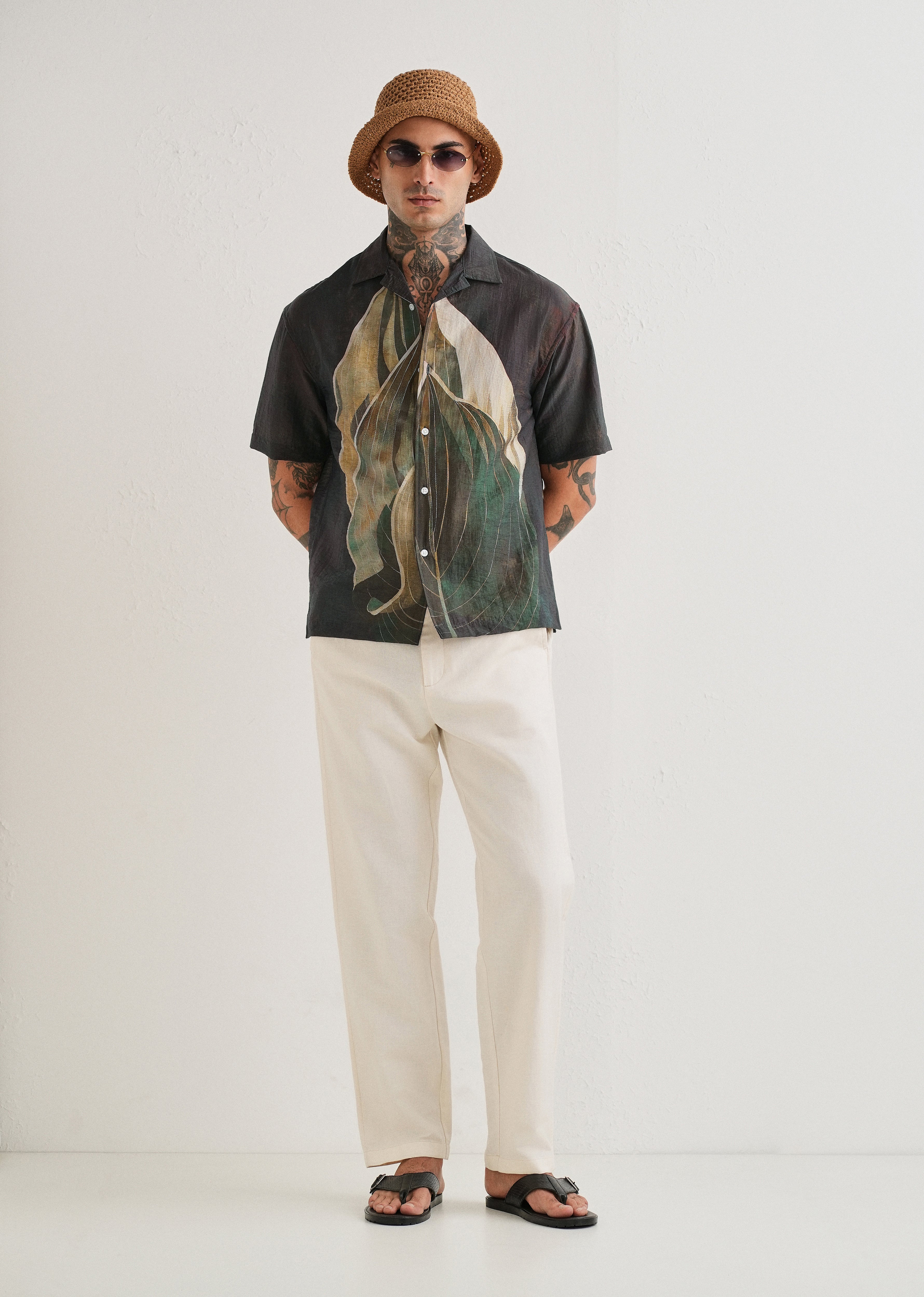 Dark Tropical Placement Print Shirt