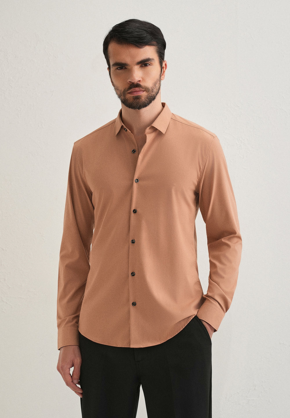 Dark Beige Plain Wrinkle Free Shirt