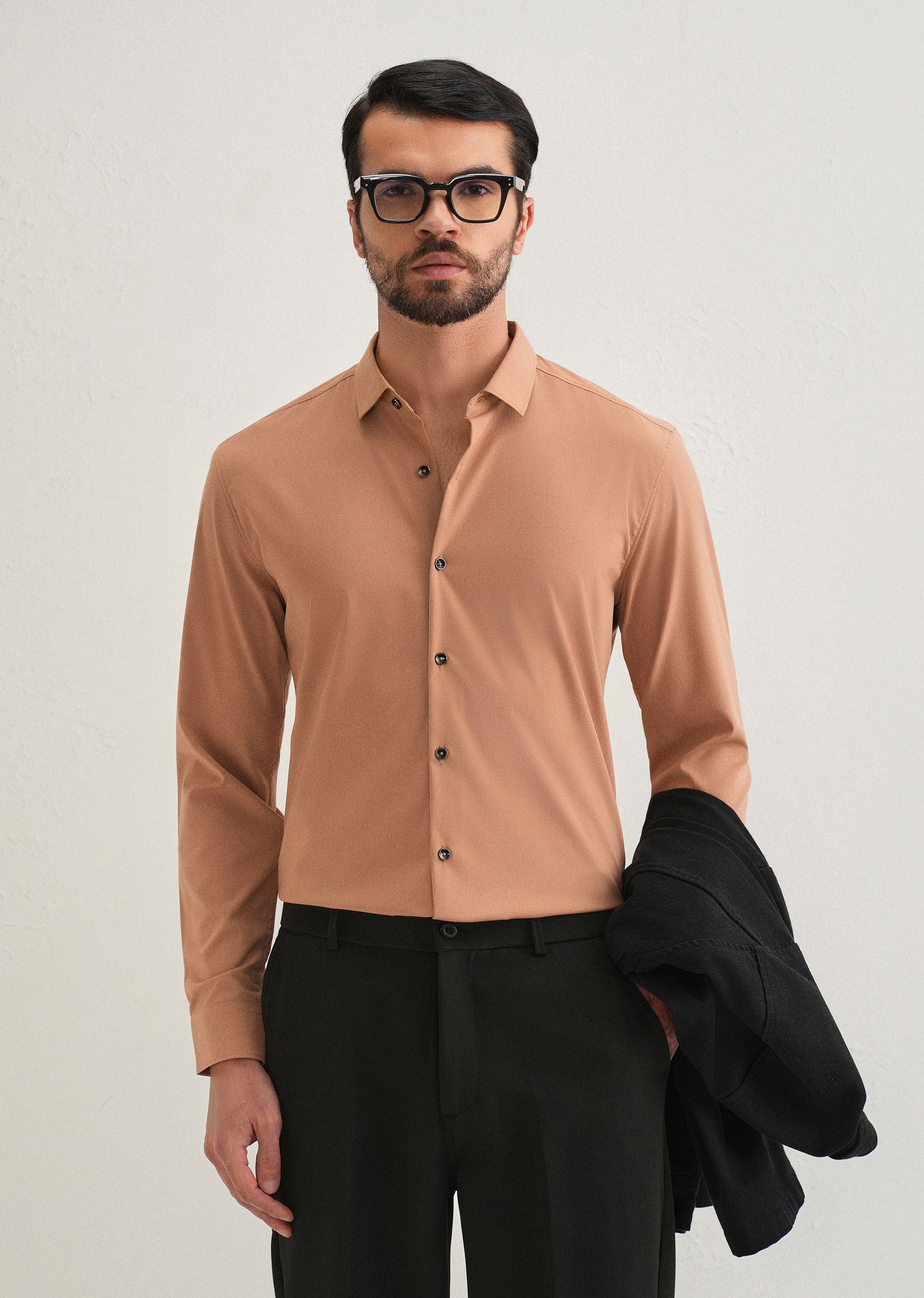 Dark Beige Plain Wrinkle Free Shirt