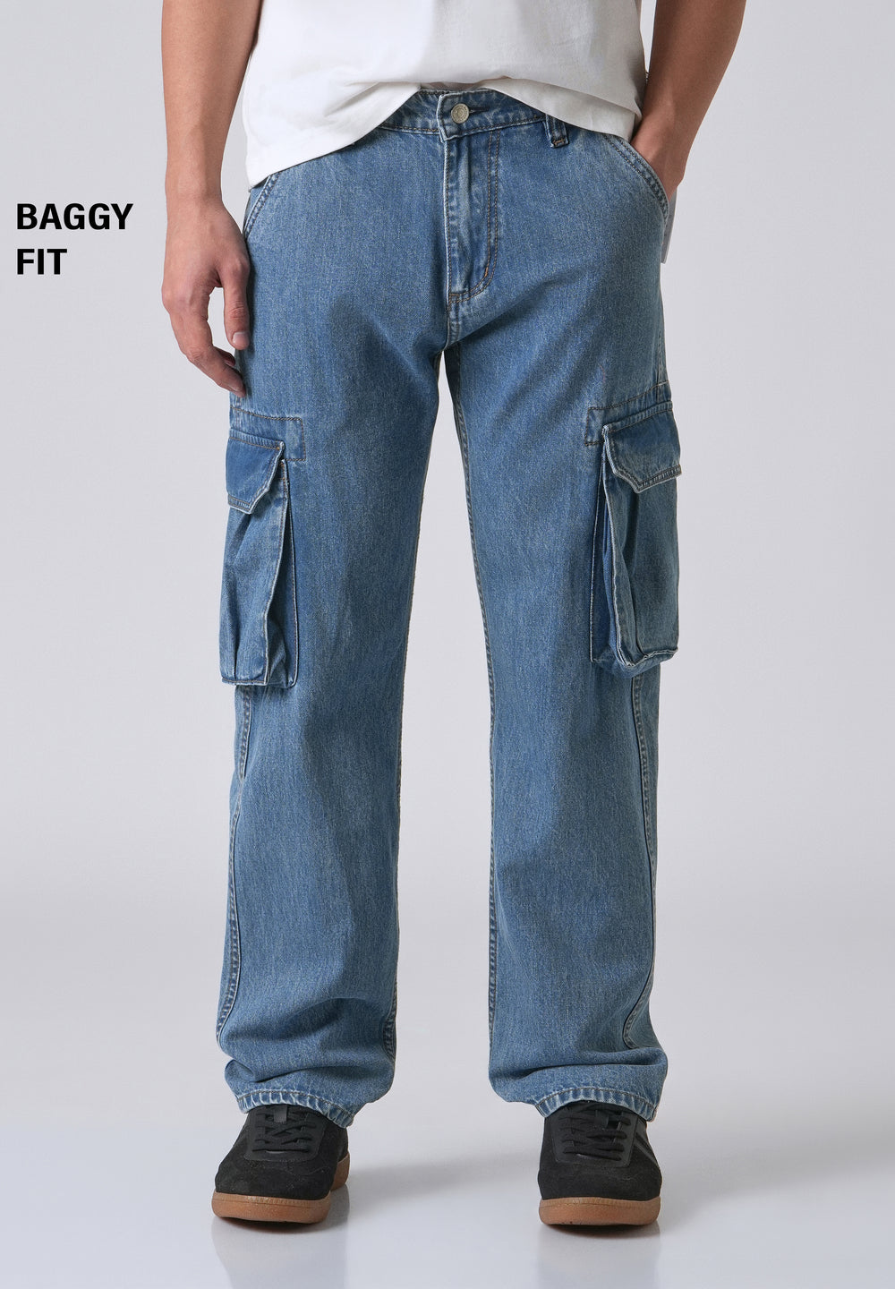 Dark Blue Baggy Cargo Denim