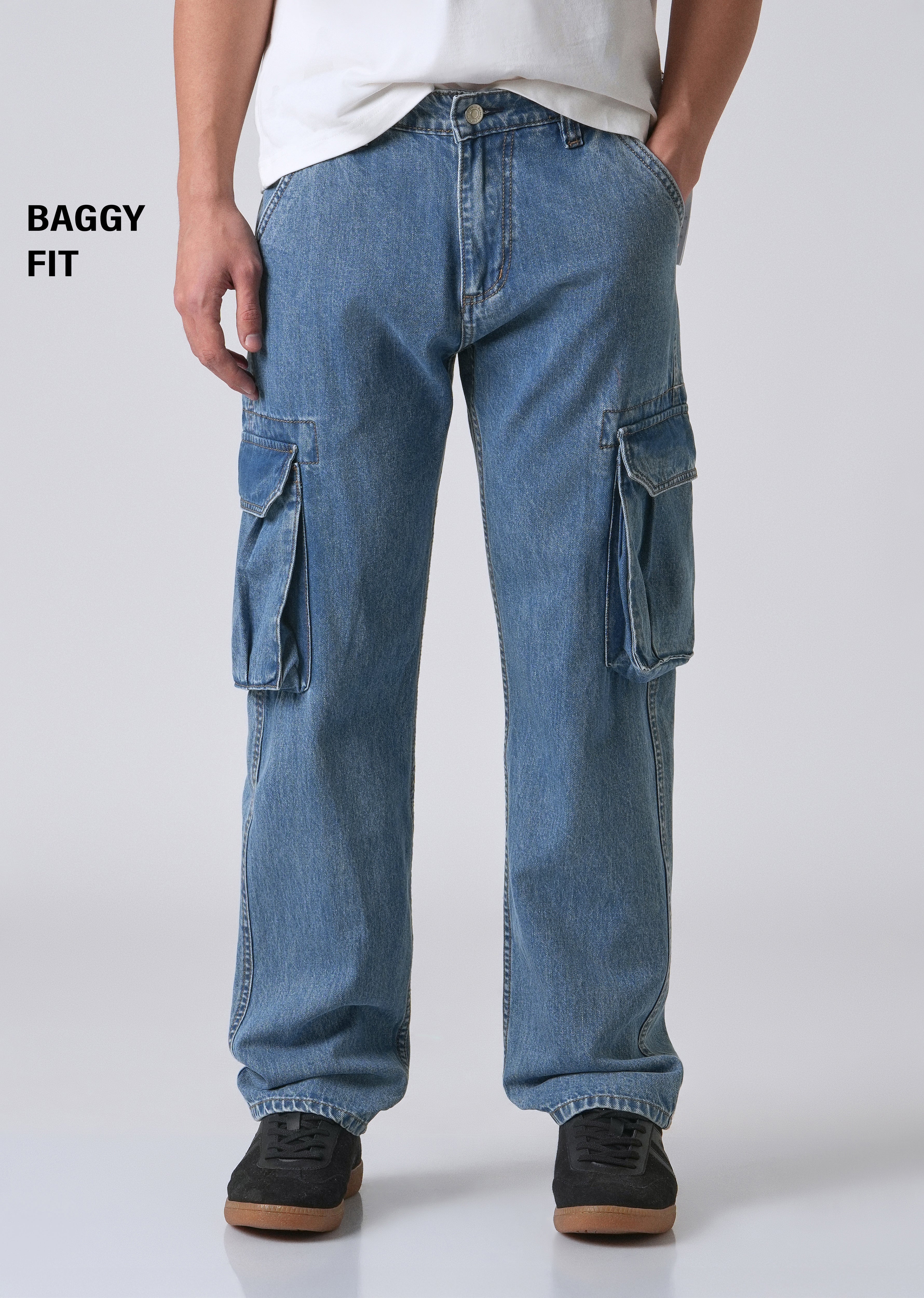 Dark Blue Baggy Cargo Denim