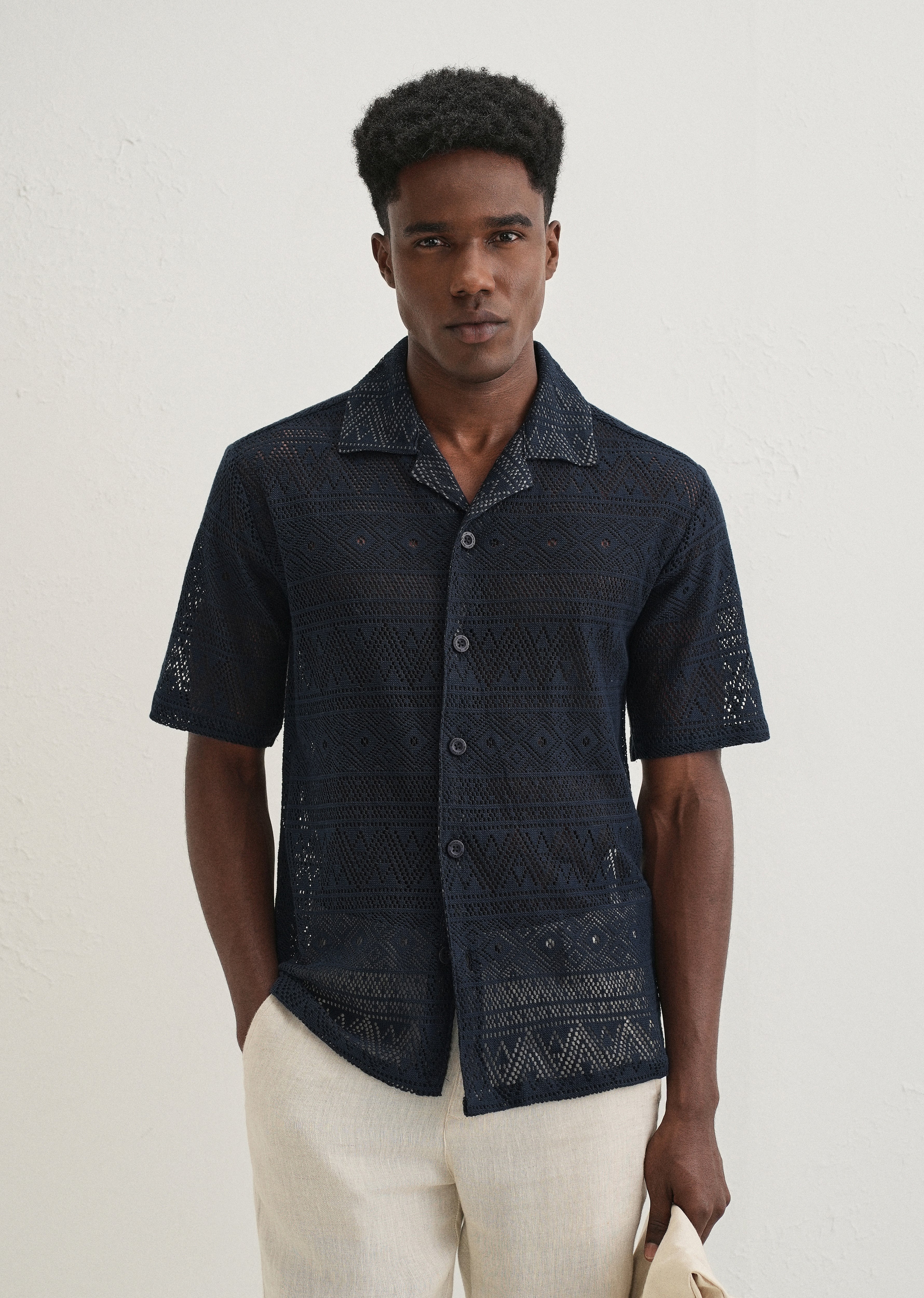 Dark Blue Crochet Shirt