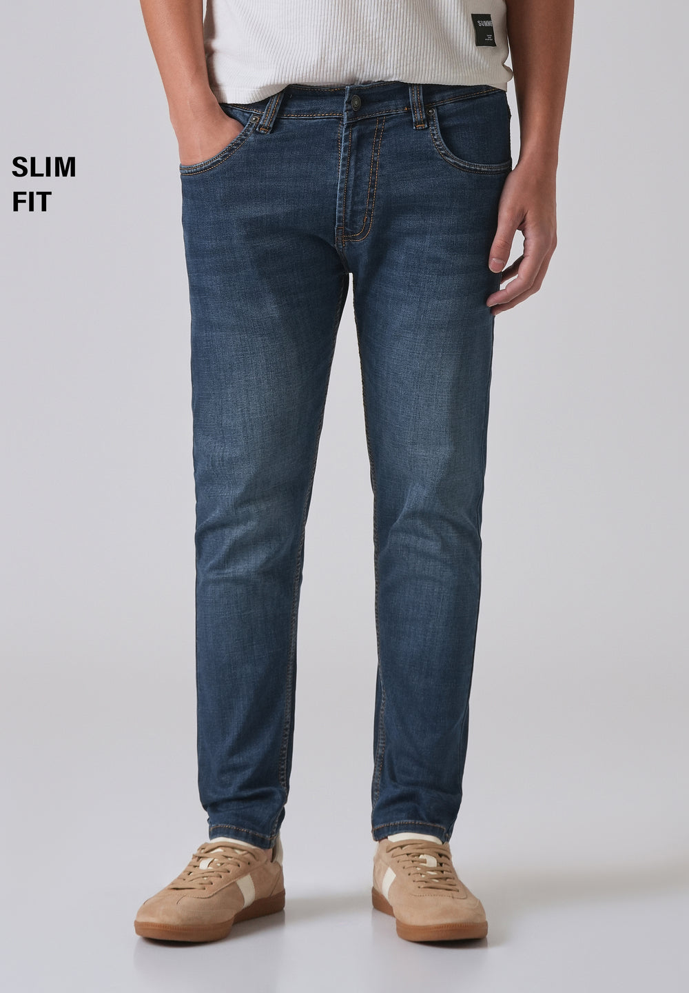 Dark Blue Low Fade Slim Fit Jeans