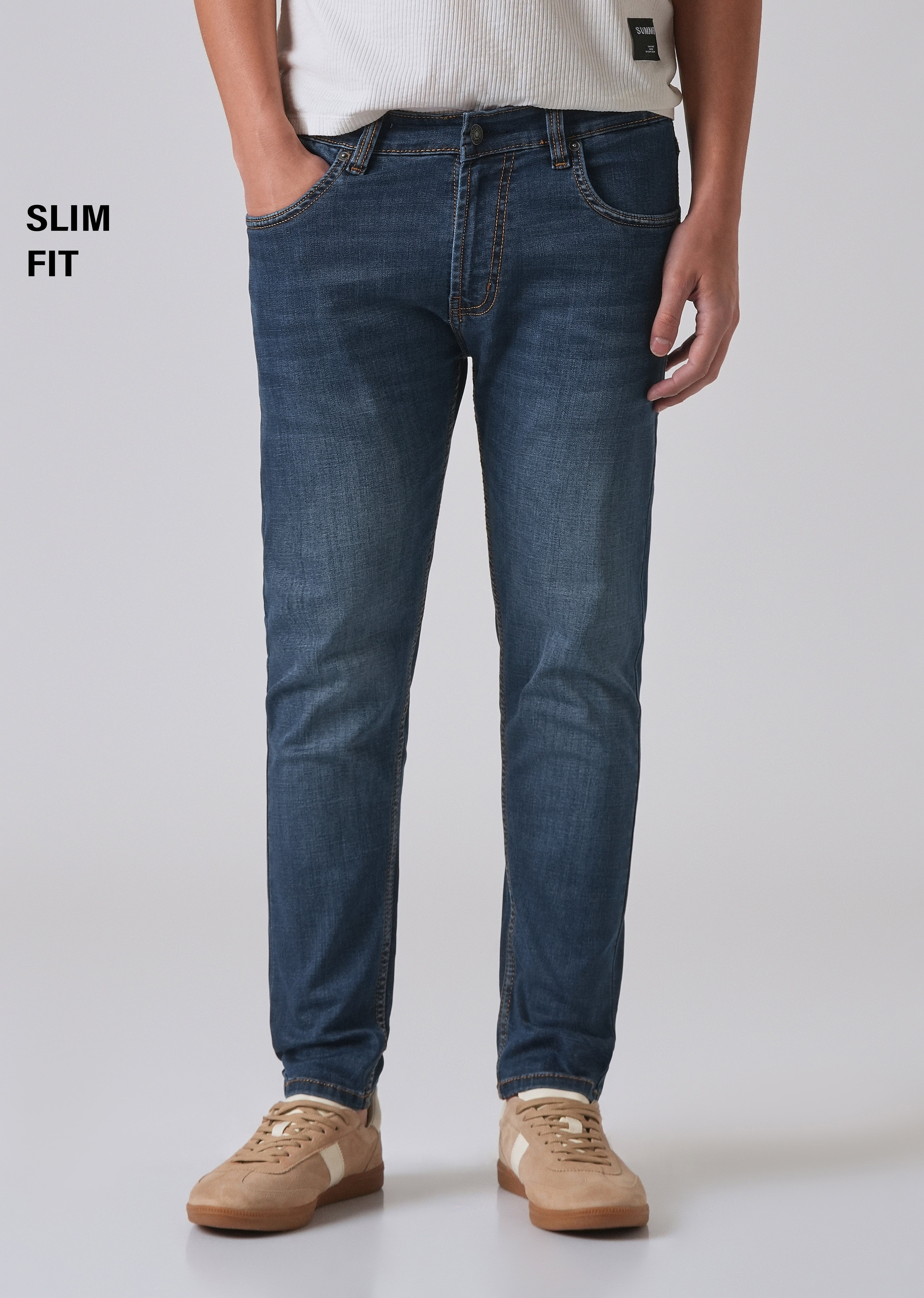 Dark Blue Low Fade Slim Fit Jeans